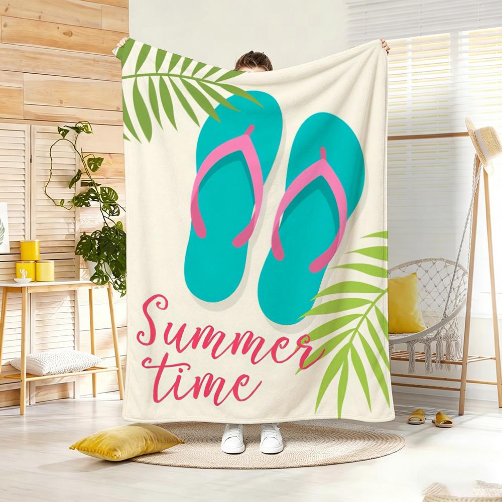 Classic motif S-Summer Beach Vibe Throw Lightweight 240g Flannel Blanket Soft Skin-friendly for Summer Cooling