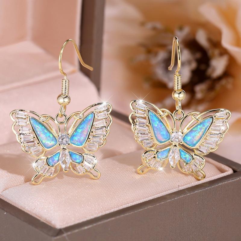 

Pinduoduo popular butterfly opal pendant earrings simple niche light luxury elegant earrings earrings