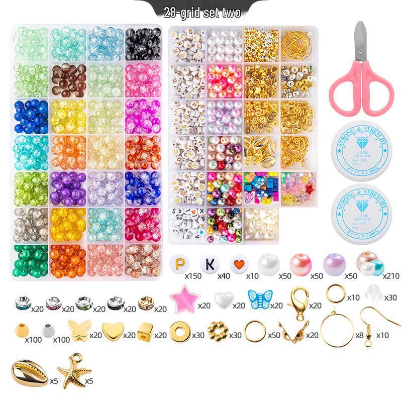 8mm Crackle Bead Bracelet Set: DIY Jewelry Flower Bead Accessories, Lampwork Crystal Loose Beads.