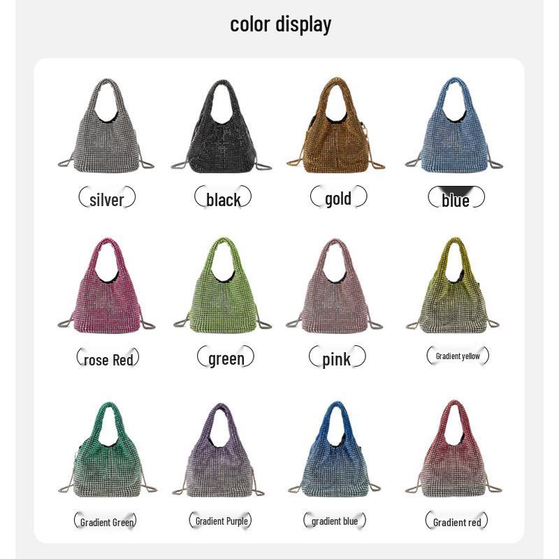Women's 2025 Fashion Diamond-Studded Chain Evening Bag - Handheld, Shoulder, and Crossbody Bucket Style