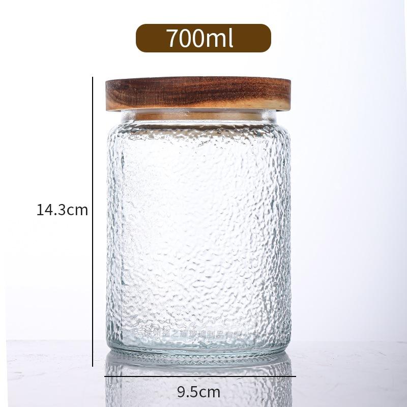 Ancient Peony Flower Relief Transparent Glass Storage Jar for Snacks, Tea Sealed Jar, Kitchen Storage Glass Bottle