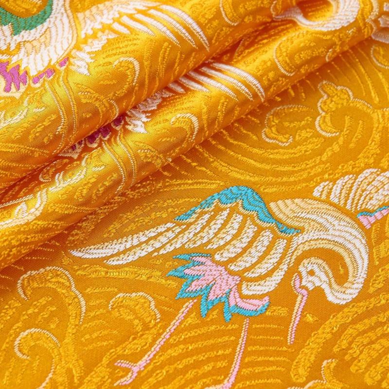 100x75cm Chinese Style Handmade Silk Satin Fabric Cheongsam Stage Embroidered Tissue Paper Crane Pattern Dress Material