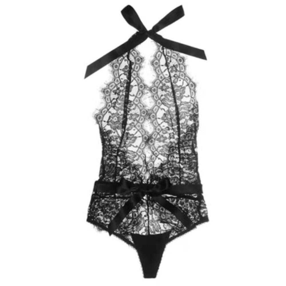 Backless See-Through Underwear Transparent Deep V Nightwear Lingerie Lace Bodysuit  Ladies