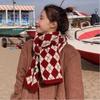 Fashion Thickened Knitted Scarf Korean Style Unisex Knitted Plaid Scarf Pure Color Winter Scarf Autumn