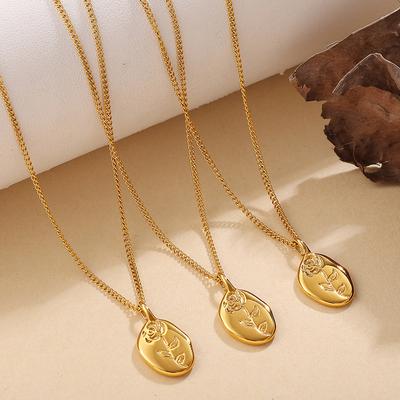 European and American Rose Irregular Oval Pendant Necklace Stainless Steel Plated 18K Gold Collarbone Chain