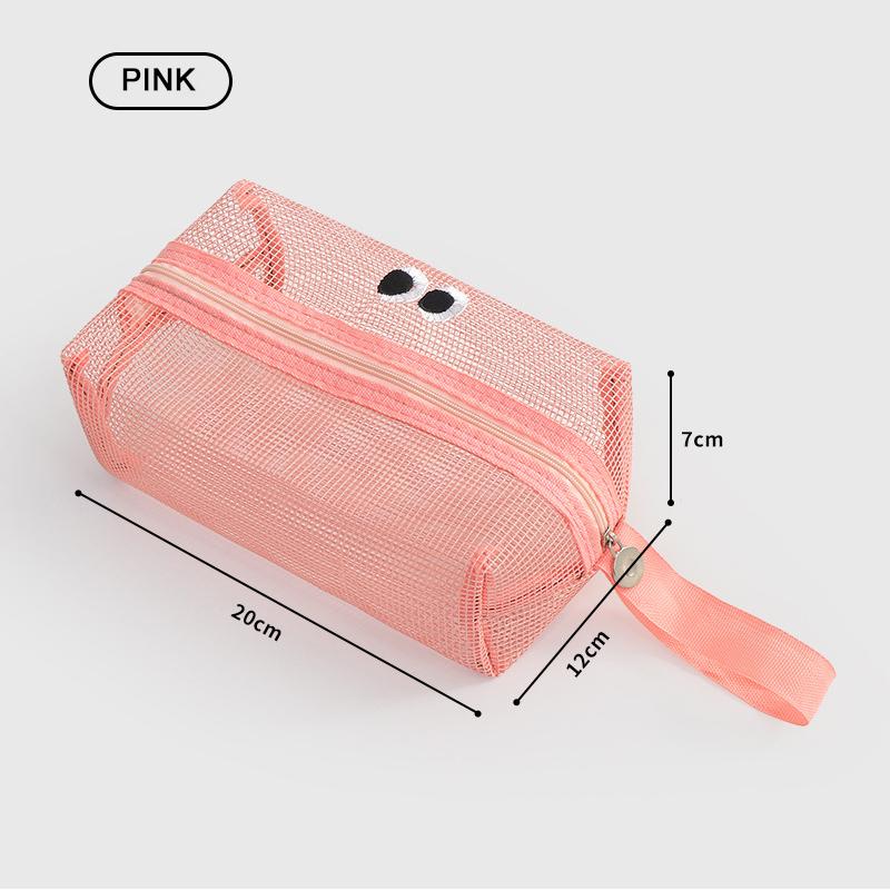 

Сетчатая косметичка конфетного цвета, вместительная сумка для карандашей, симпатичный чехол для косметики с большими глазами на молнии, переносная дорожная сумка для хранения туалетных принадлежностей розовый