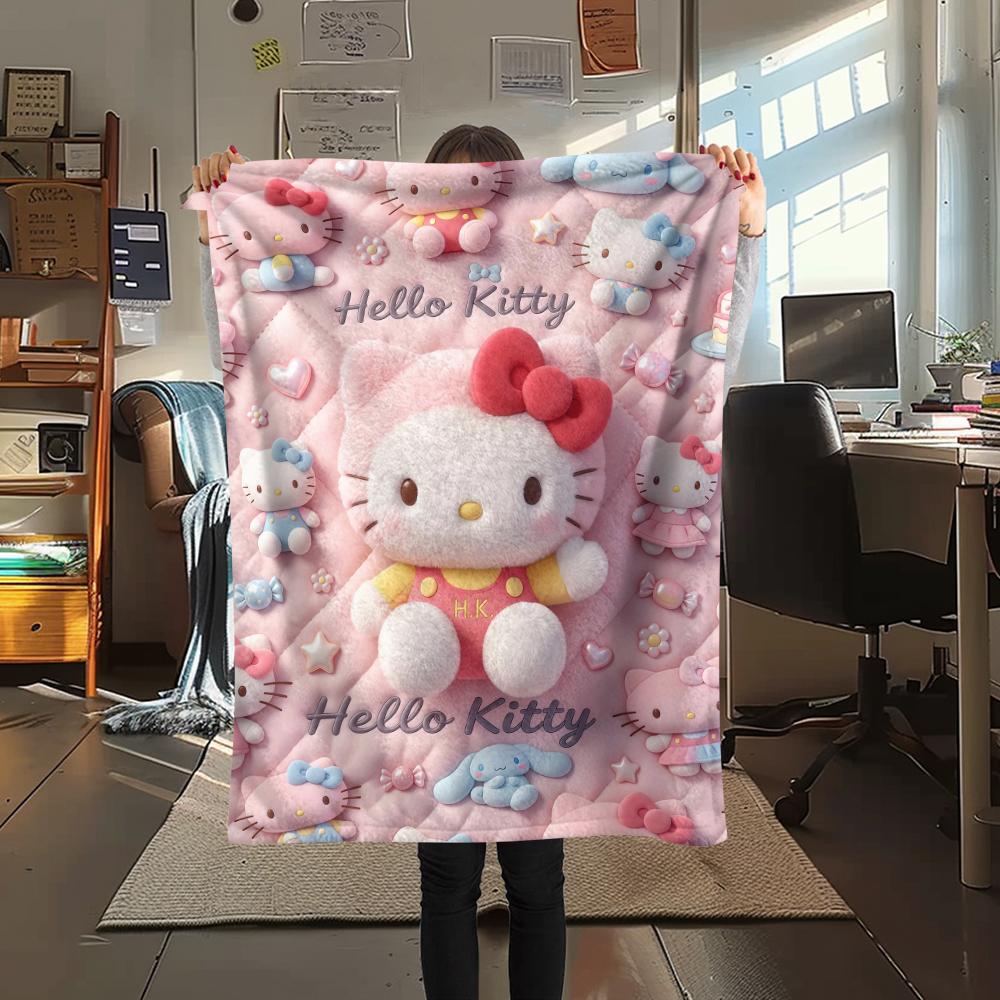 1PC Hello Kitty Pink Print Flannel Blanket, High quality All Seasons, Home Decor, Warmth and Comfort, Perfect for Christmas Gifts