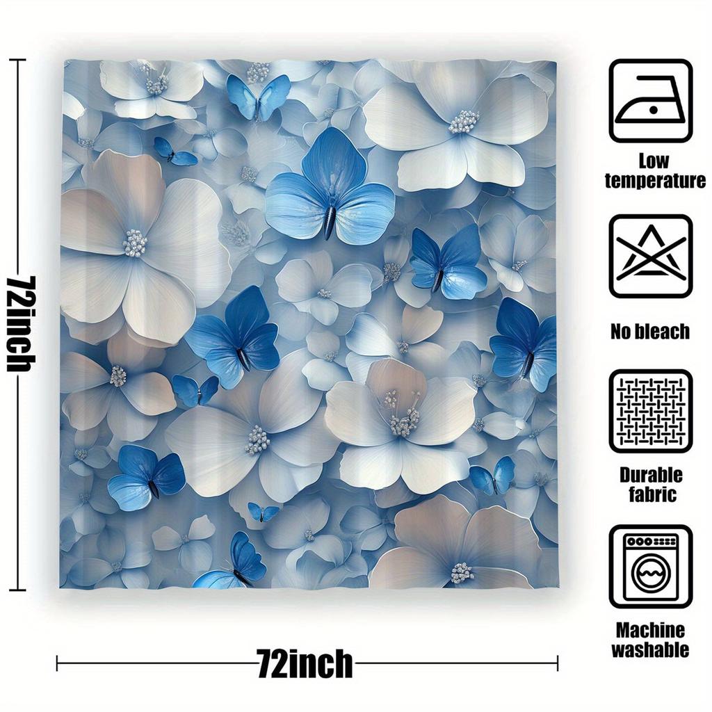 Floral Theme Shower Curtain 12 Hooks Suitable For Room Home Hotel Machine Washable Curtains Bathroom One Piece