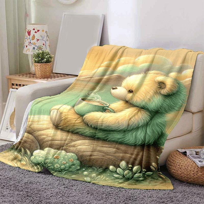 1pc Bear Printing Lightweight Flannel Blanket, Comfortable and Warm Blanket, for Camping Sofa Bed and Couch Office, Gift