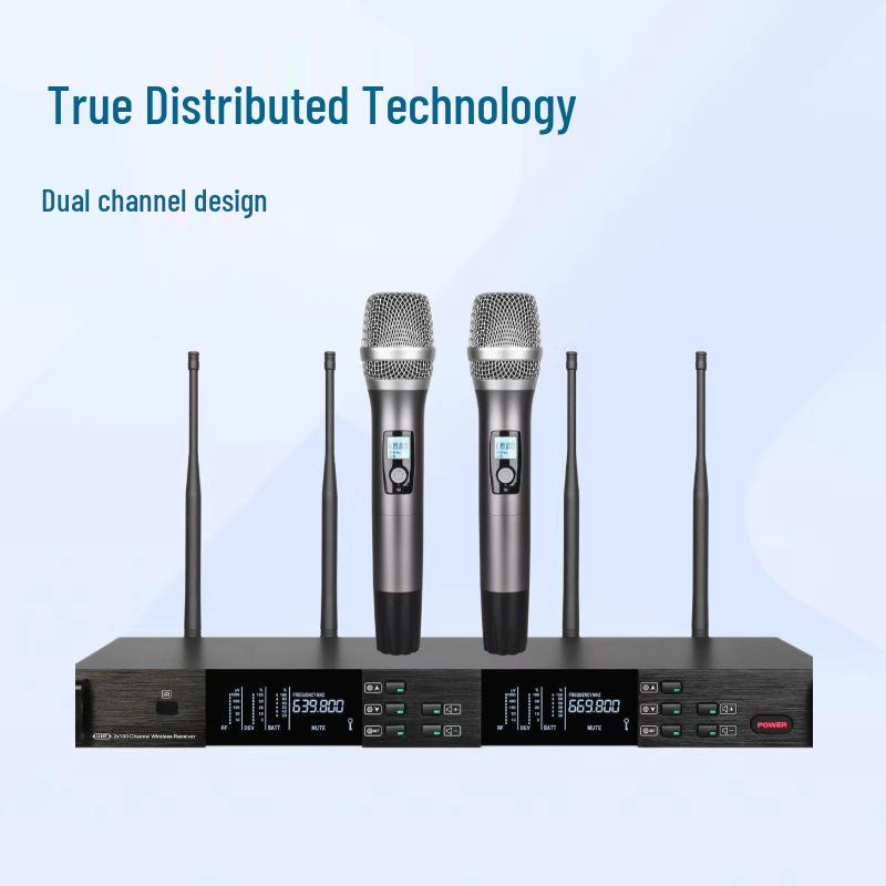 

Dual Channel UHF Wireless Microphone System for Professional Stage and Live Streaming US Plug темно-сірий