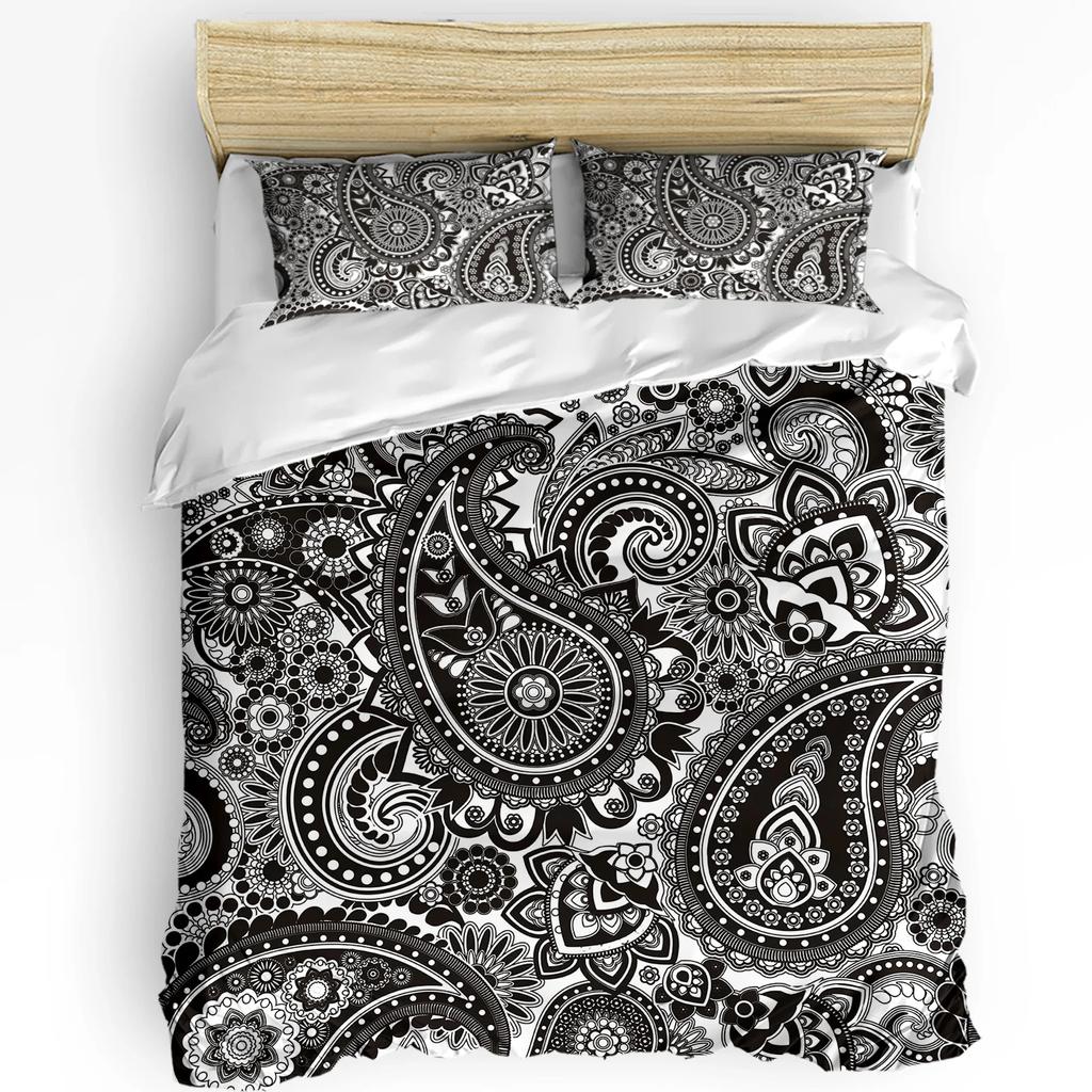 Black White Paisley Flower Duvet Cover Bed Bedding Set Home Textile Quilt Cover Pillowcases Bedroom Double Bedding Set No Sheet