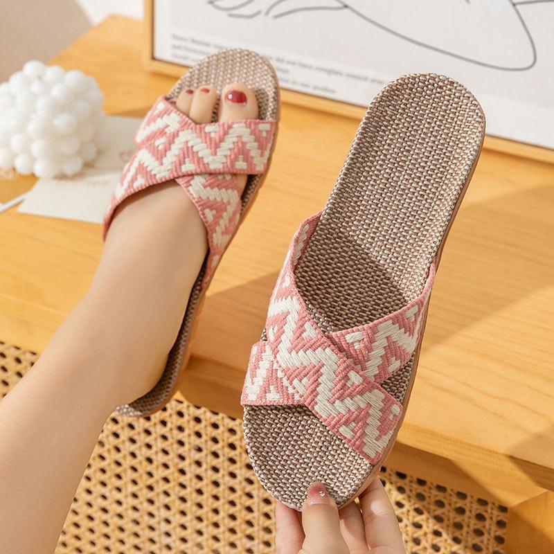 Unisex Thick-Bottom Rattan Straw Linen Slippers for All Seasons