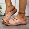 Large size new slope heel platform slippers women's casual fashion simple metal buckle fish mouth sandals