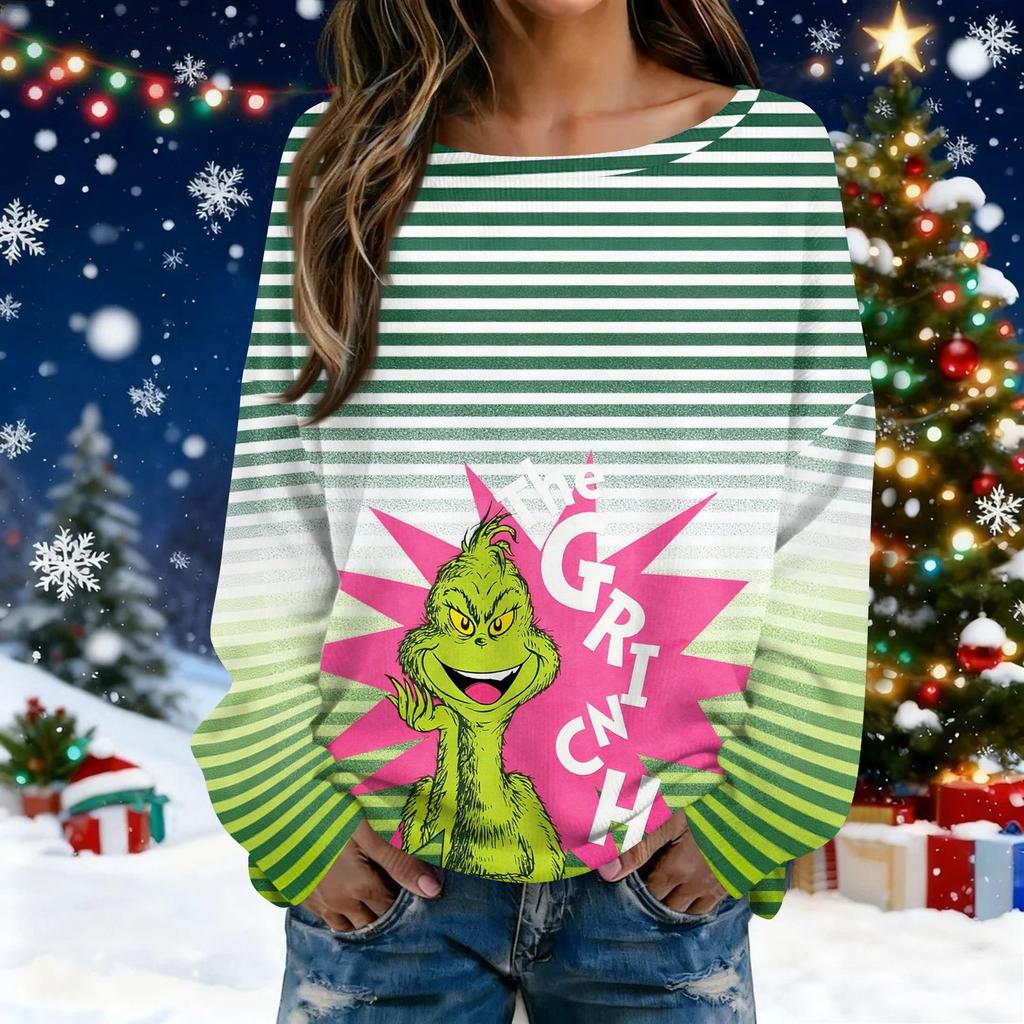 Різдвяні світшоти для жінок В'язаний светр Мила сорочка Осінній пуловер з круглим вирізом