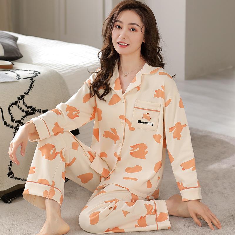 Pajamas Women's Spring and Autumn 100% Pure Cotton Long-sleeved Thin 1011 New Spring and Summer High-end Loungewear Set