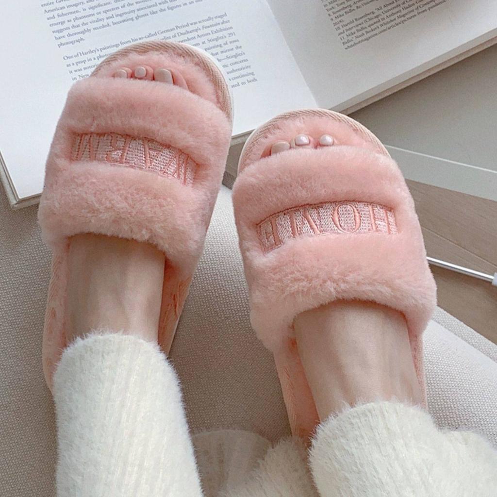 Wearing Plush Warm Cotton Slippers Indoors and Outdoors In Winter