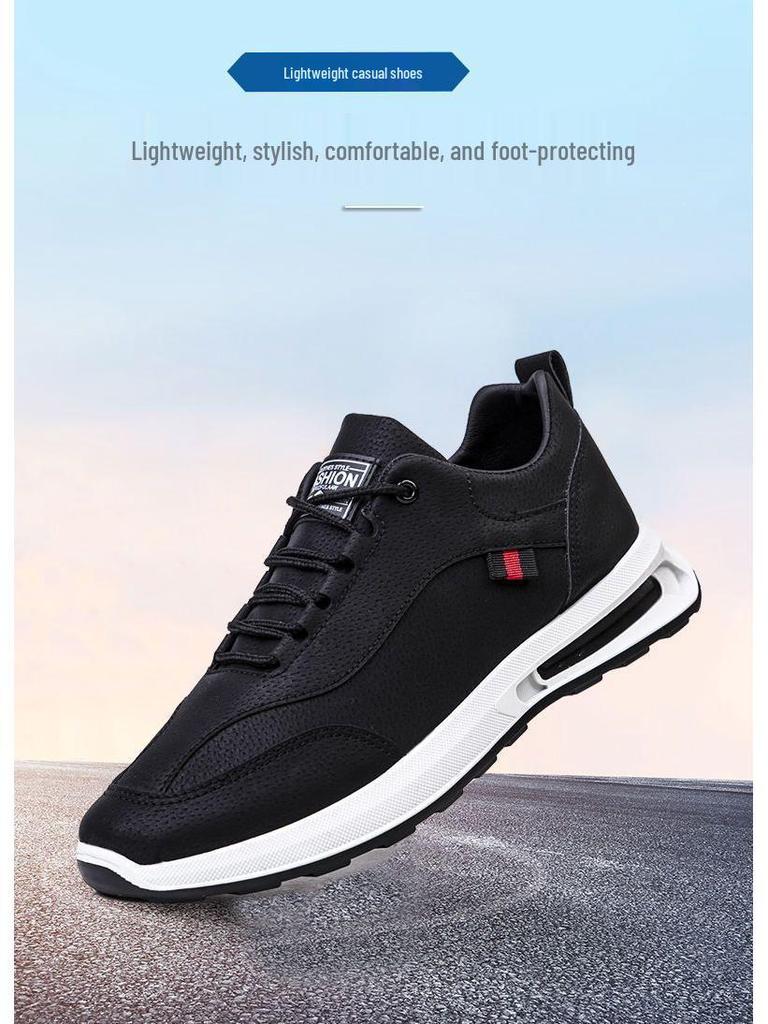 2025 Spring Men's Leather Casual Sports Shoes, Korean Style Versatile Dad Sneakers, Running & Student Footwear
