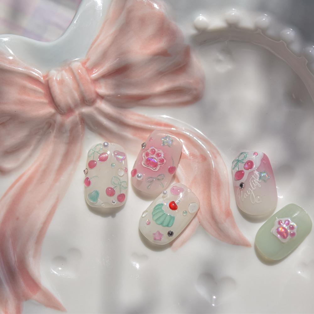 Lovely Strawberry Manicure Decals Muffin Cream Cake Ice Cream Cup Stickers New Nail Art Stickers
