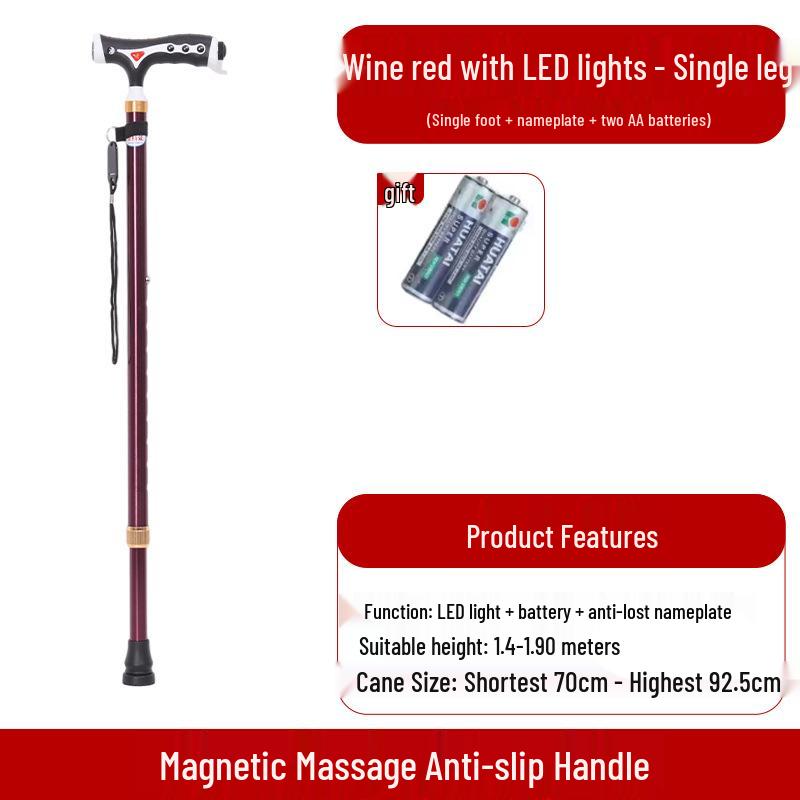 Yunxiang Verstellbare Vierfuß-Gehhilfe für Senioren - Rutschfest, Teleskop-Gehstock mit Licht, Aluminiumlegierung