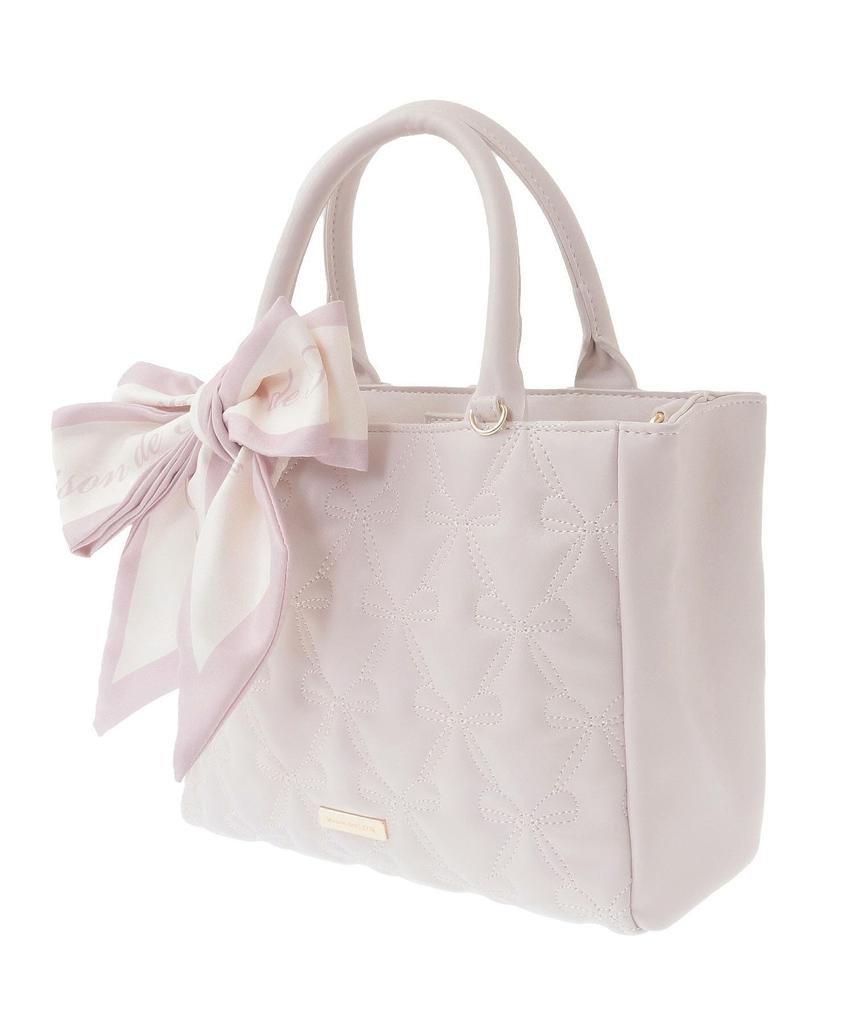 Maison de Fleur Quilted Ribbon Tote Bag with Black Women's Scarf,