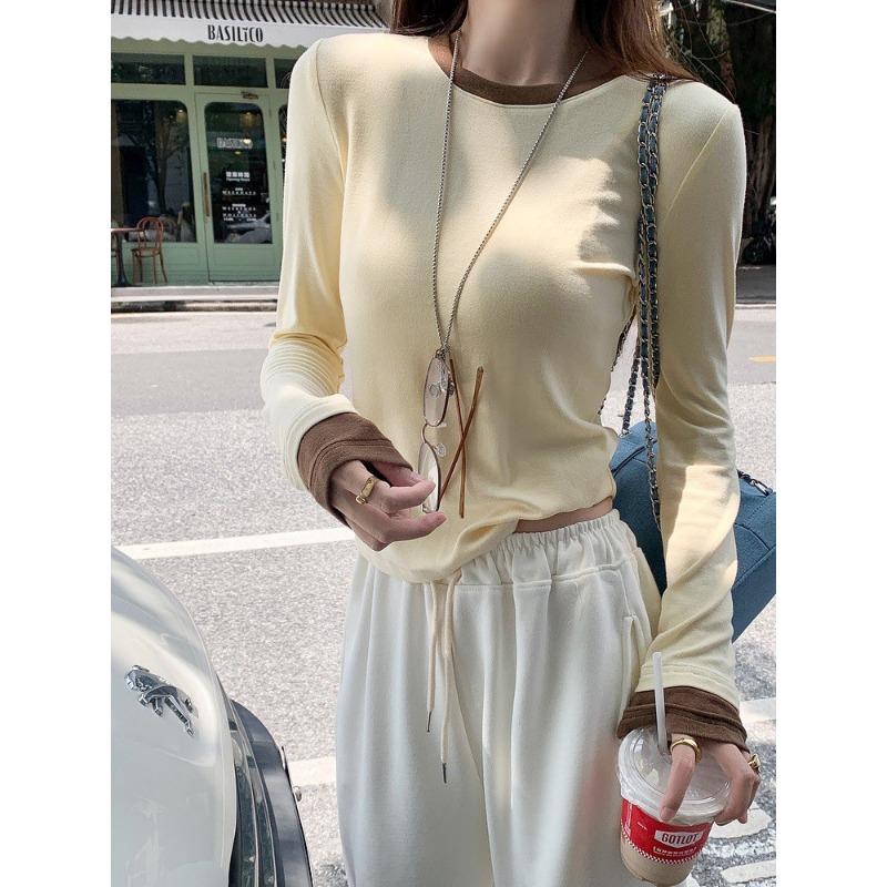 

Новая футболка с длинным рукавом из плюша и милого цветного лоскутного кроя с накладкой на грудь One size