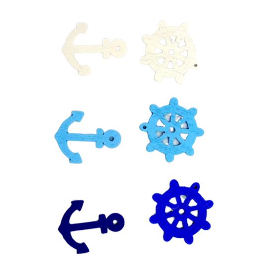 50 pezzi di colori misti stile blu navy mini ancora timone bottoni in legno ornamenti regalo