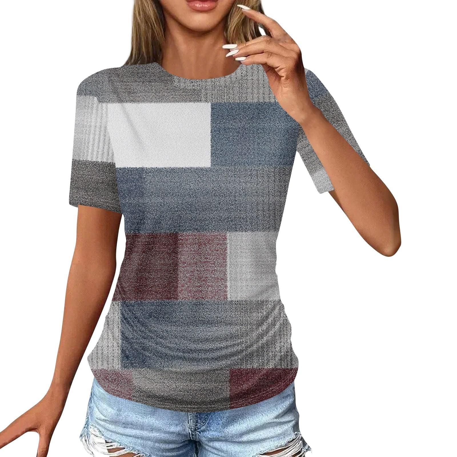 

Женские футболки, модные повседневные топы с круглым вырезом и коротким рукавом, туника с принтом XL красный