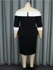 Elegant Off Shoulder Black Dress for Women Contrast Trim Button Detail Bodycon Midi Skirt Set Church Wedding Guest Formal Outfit