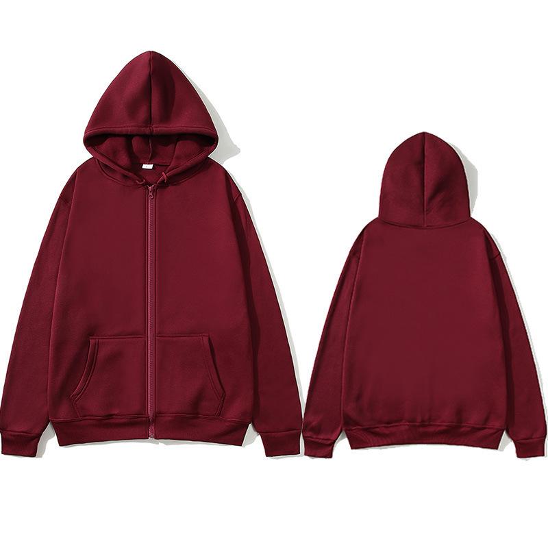 American Style Unisex Zip-Up Hooded Sweatshirt - Solid Color, Loose Fit (2025)