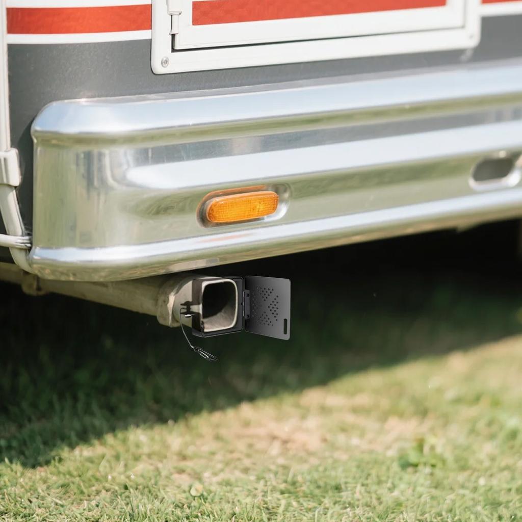 Aluminum RV Bumper End Cap For 4x4 Inch Square Bumper Plug With Vent Holes, Simplified Camper Sewer Hose Storage Protective Cover With Hinged Door