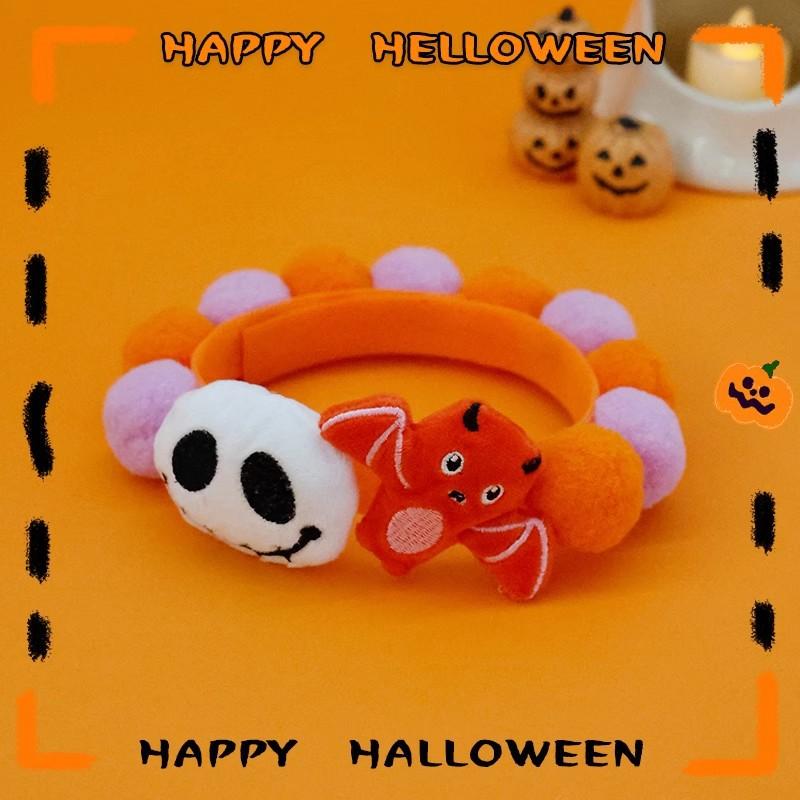 Cat Plush Ball Collar Cute with Doll Pumpkin Spider Small Dog Necklace Beard Corgi Pet Halloween Christmas Neck Ring Jewelry