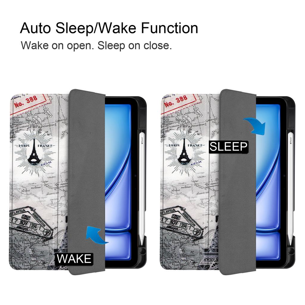 For iPad Air 11 (2025)/(2024) Tablet Case Pattern Printing Tri-Fold Stand Leather + TPU Cover with Pen Holder