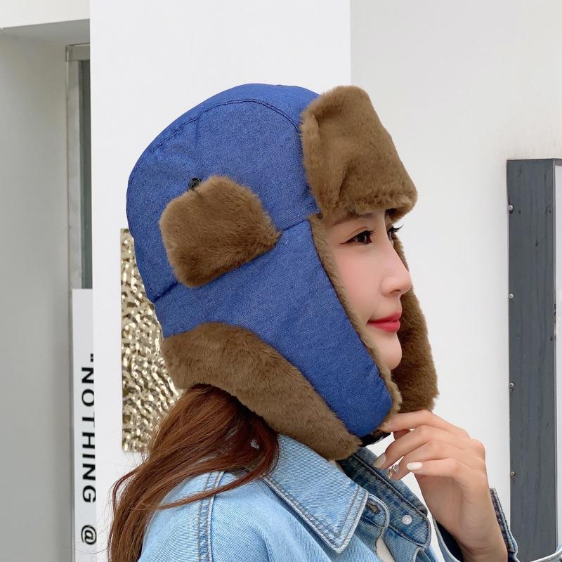 Winter denim women's outdoor warm winter hat fleece thickened ear protectors new cold hat
