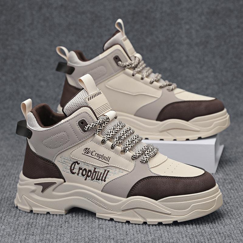 Autumn new youth leather casual sports running shoes heightening dad shoes