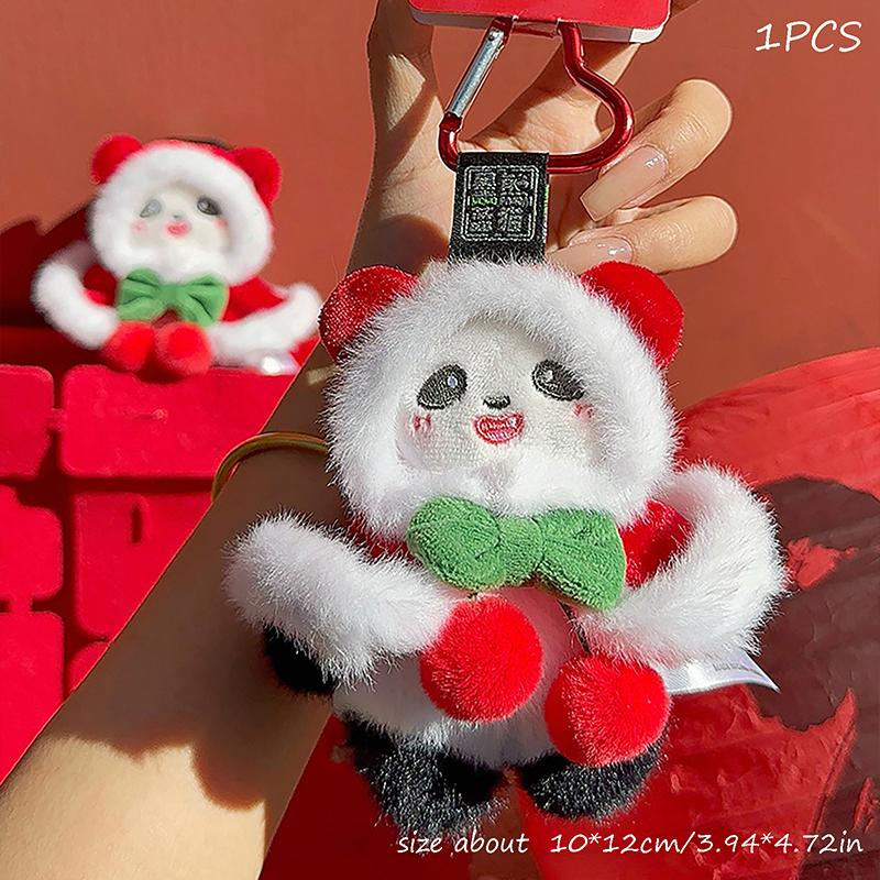 Cartoon Cute Cherry Panda Plush Doll Stuffed Toy Keychain Pendant Key Charm Bag Hanging Ornaments  Accessories Kids Gifts