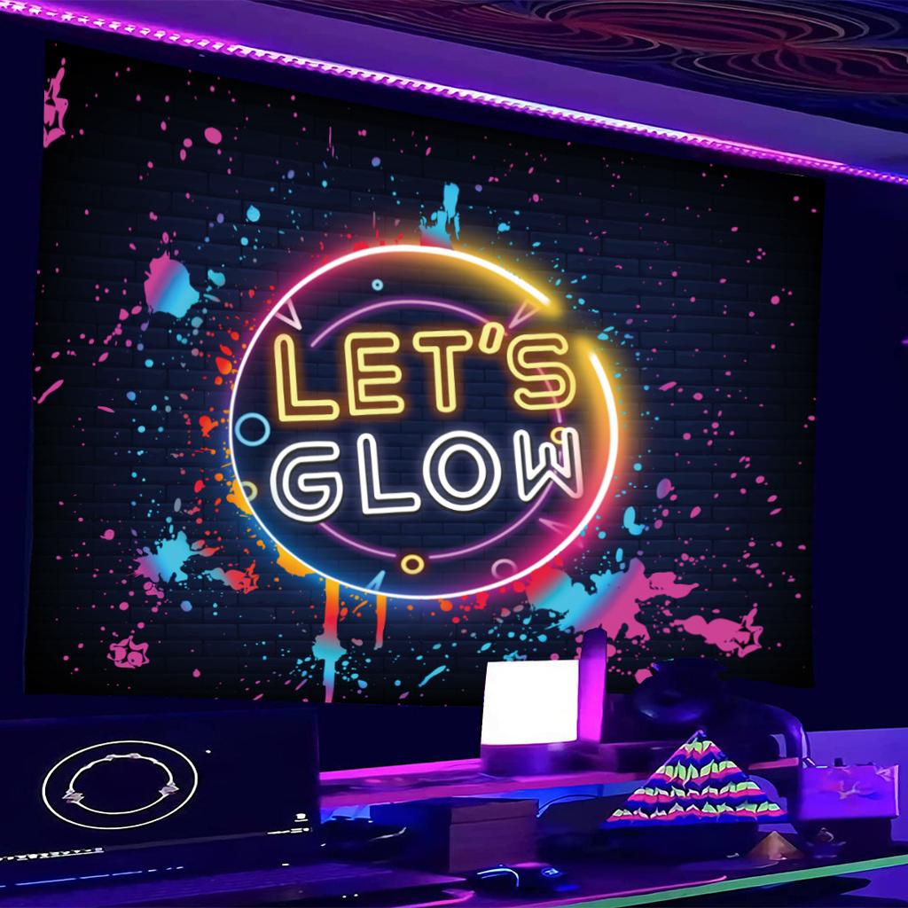 Fluorescent Tapestry UV Luminous LET'S GLOW Letter Series Fluorescent Tapestry Home Room Hanging Cloth Tapestry