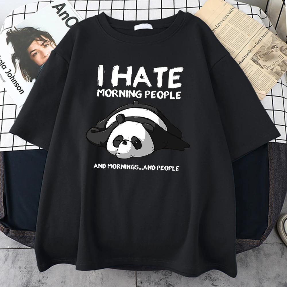 Cartoons Tshirt Lazy Panda I Hate Morning People Womens Casual Allmath Cotton TShirts Breathable Short Sleeve Tops S