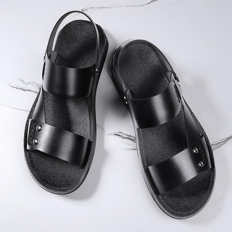 Fashion Stylish Dual-Purpose Men's Leather Slippers Non-Slip Outdoor Beach Shoes Best Seller Male Sandals Quick Dry Wading Aqua Shoes