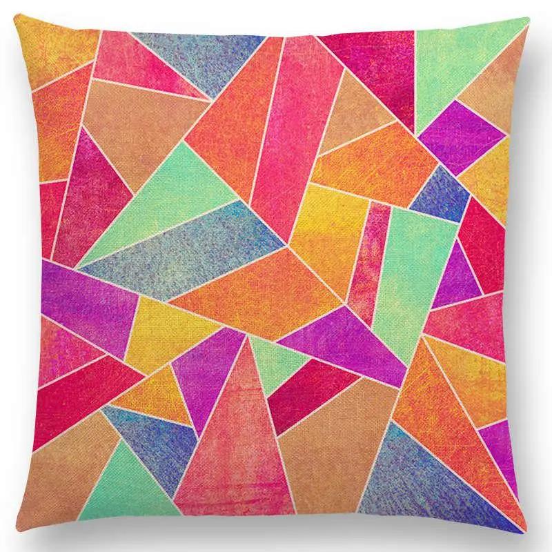 Neu Weiß Lila Schwarz Blau Rosa Bunt Abstrakt Geometrisch Dreiecke Goldene Linien Regenbogensteine Kissenbezug Dekokissenbezug