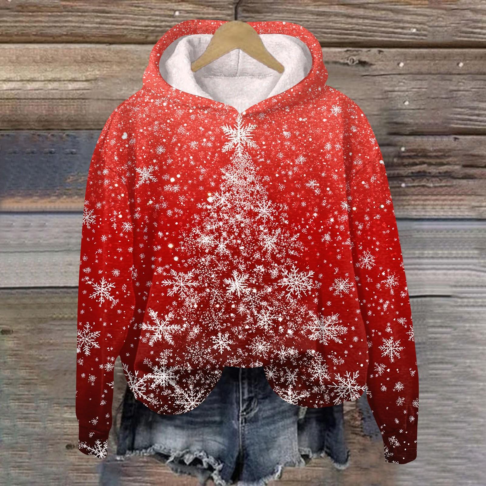 

Женская модная повседневная толстовка с капюшоном и длинным рукавом с рождественским принтом XL арбуз красный