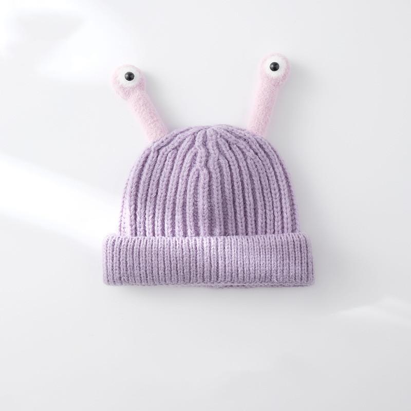 

Детская корейская осенне-зимняя шерстяная вязаная шапка для детей от 2 до 6 лет, новая теплая детская шапка с мультяшными антеннами и глазами, детские шапочки фиолетовый