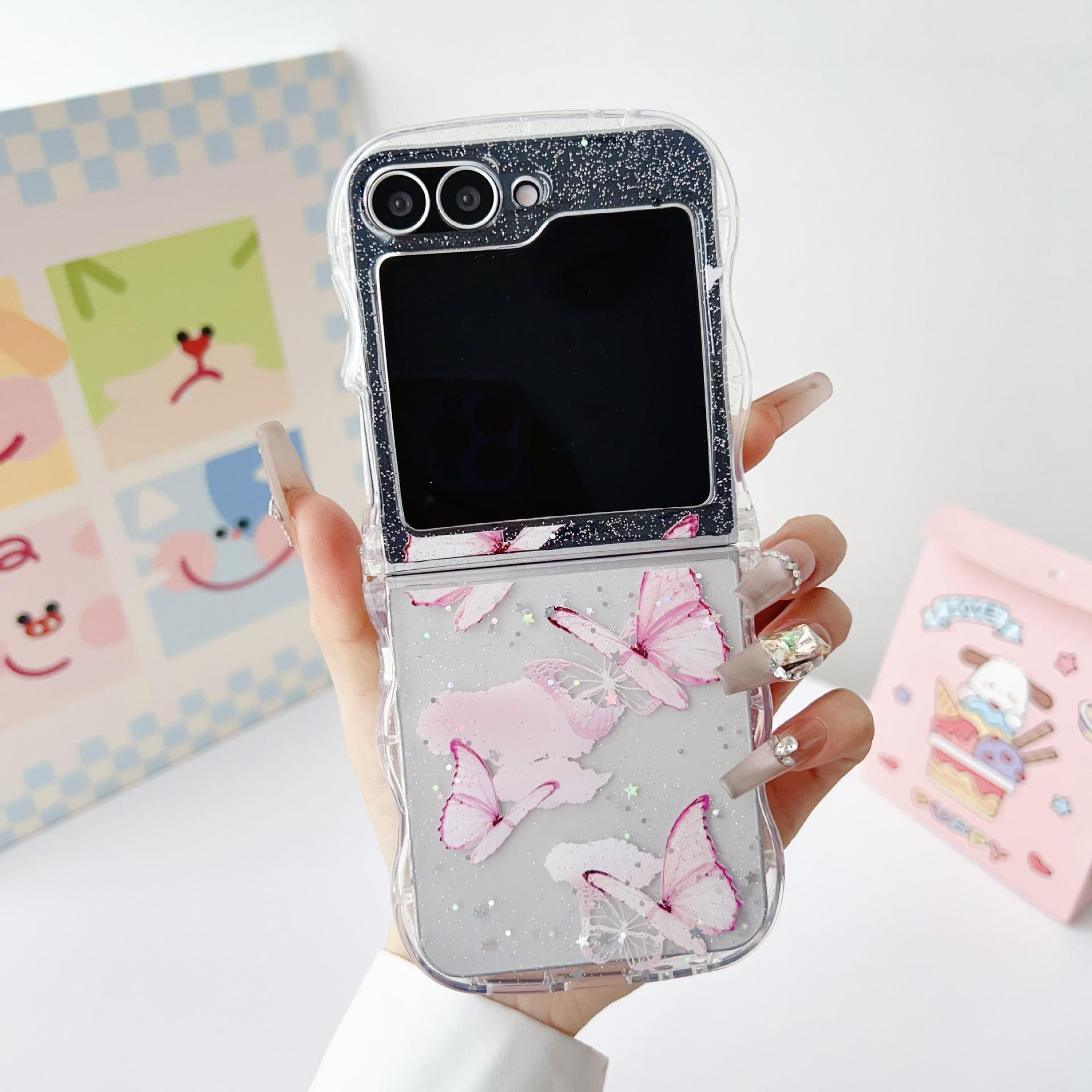 

Samsung Folding ZFLIP6 Mobile Phone Case Glue Glitter Powder Wave Zflip5 Folding Anti Fall Protection Case Z Flip6