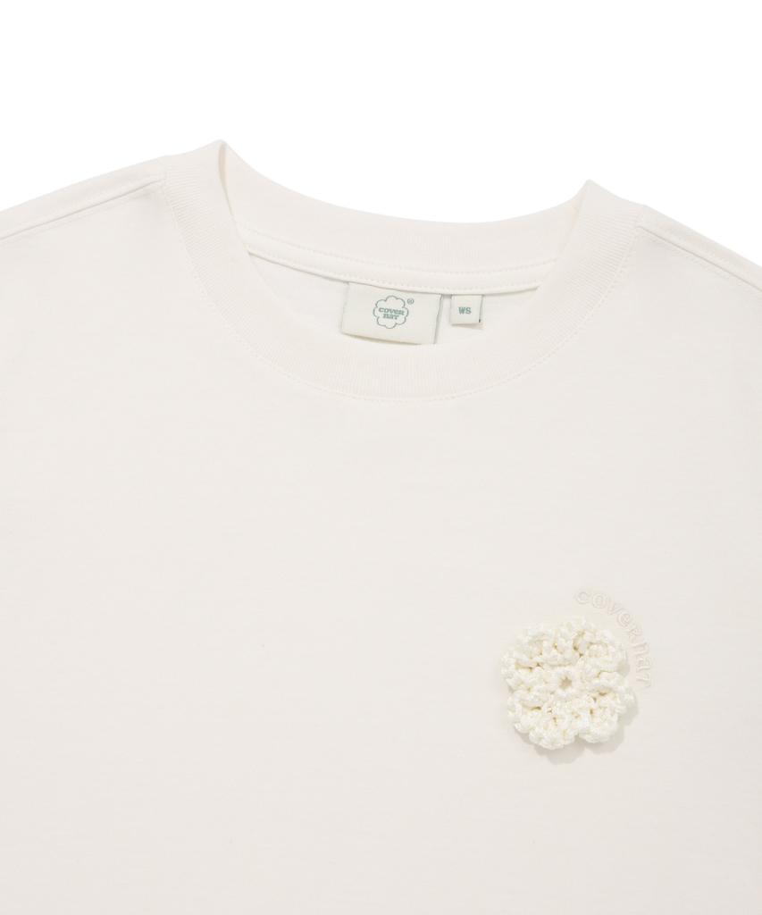 COVERNAT WOMAN Crop Oversized Corsage T-Shirt White
