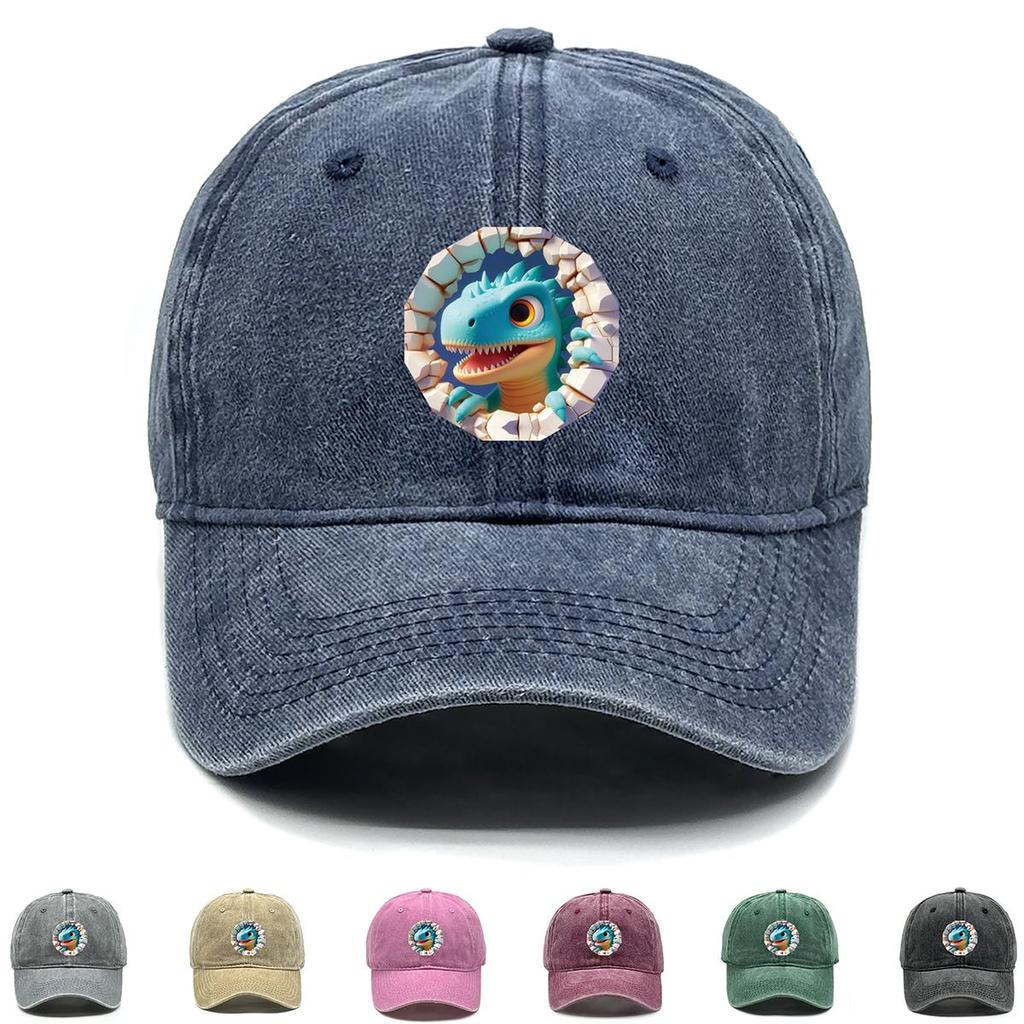 Cartoon Dinosaur Print Snapback Sun Hat, Animal Dad Hat Cozy Sun Protective Slouchy Vintage-Inspired Adjustable Baseball Cap