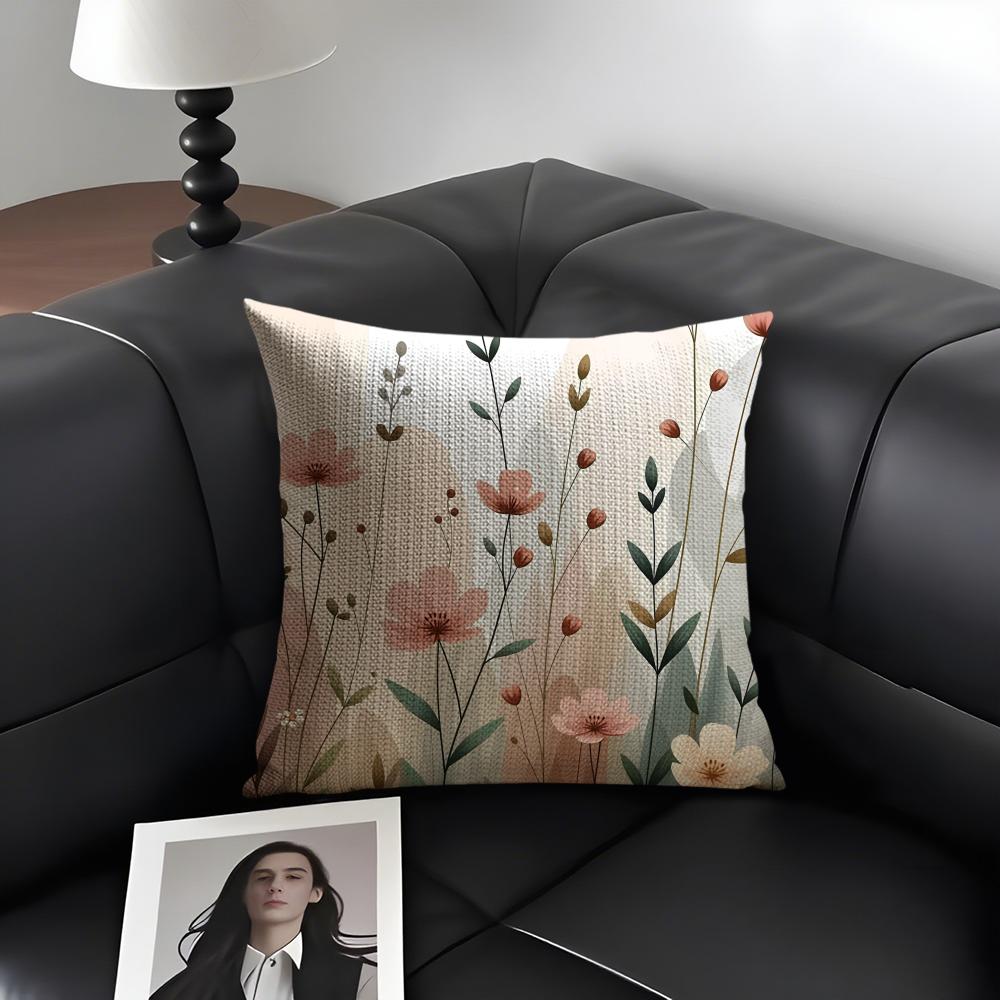 Little Flowers Ins Cushion Cover Natural Linen Organic Fabric Double-Sided Printing Sofa Home Decor Gift Pillow Case