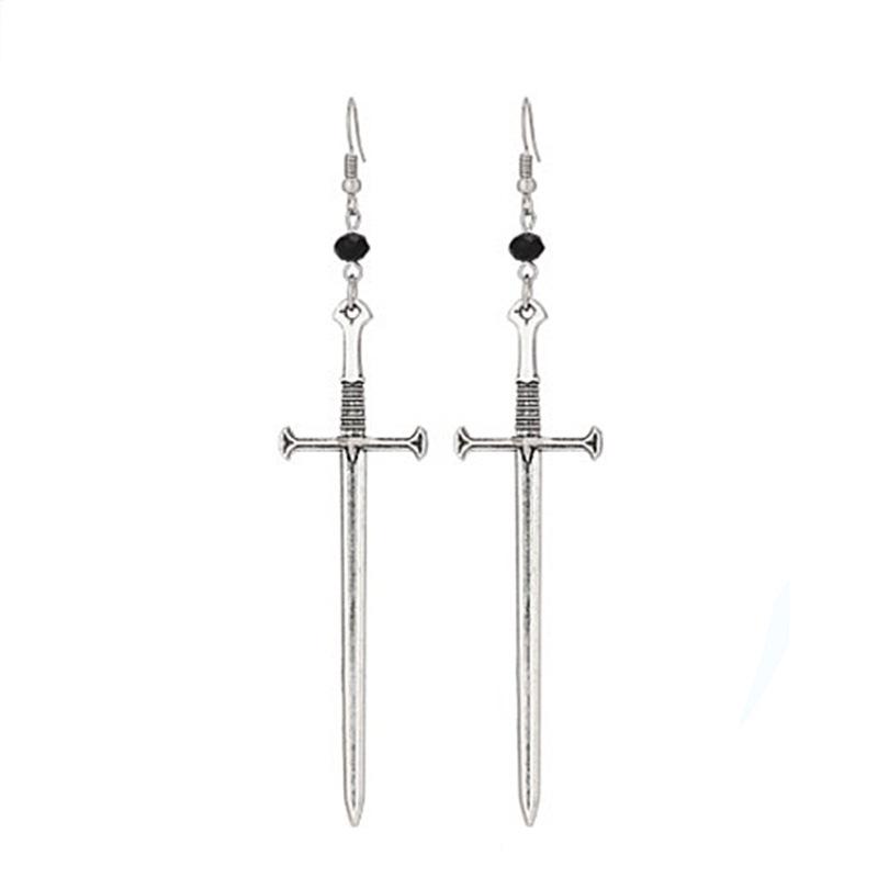 Silver Sword Dangle Earrings: Classic Fashion Jewelry Charm for Men & Women