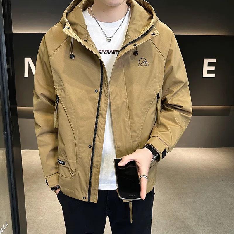 

Куртка мужская весна и осень 2025 новый тренд универсальная красивая куртка с капюшоном в стиле милитари однотонная мужская куртка куртка 4XL recommended weight (180-100 kg) хаки