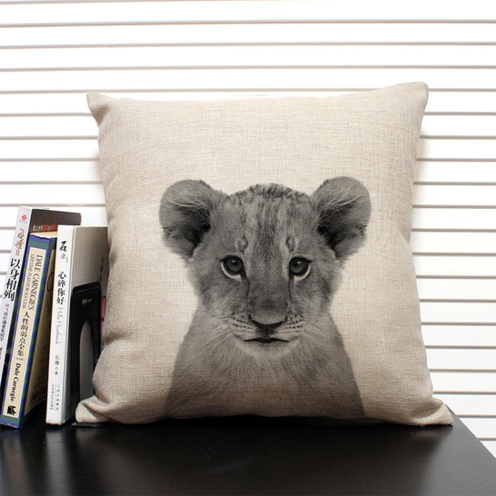 African Animal Lion Elephant Elk Decorative Pillow Cover Sofa Cushion Cover Farm Animal Portrait Linen Pillowcase 45x45cm