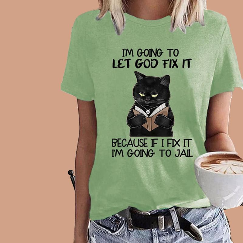 

Модный лук: женская летняя футболка, футболка с короткими рукавами с принтом «Черная кошка», повседневный топ с принтом