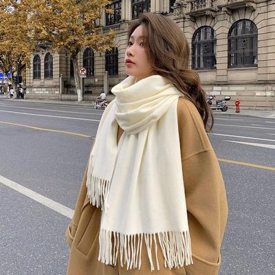 Sciarpa in Cashmere con Frange Autunno e Inverno Stola Monocolore Doppia Utilizzo Ispessita Calda Versatile per Studenti